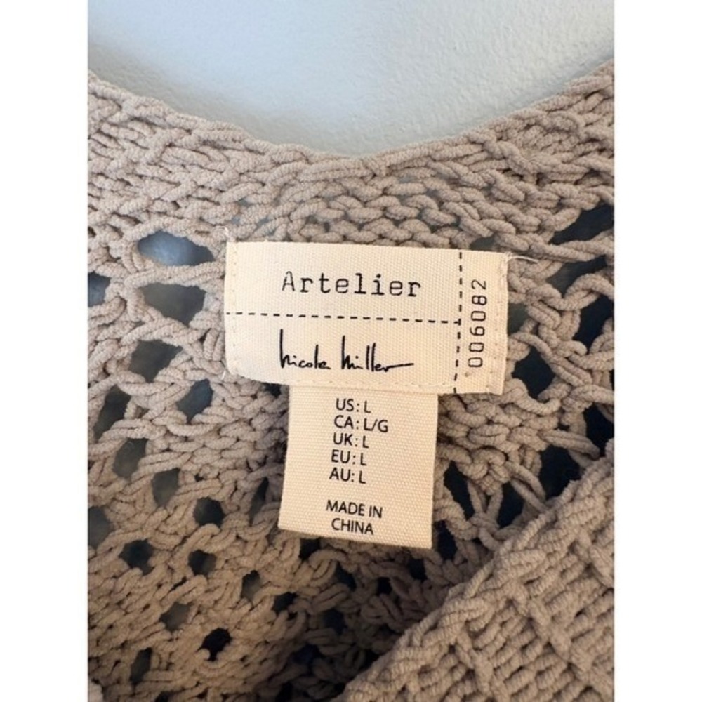 Nicole Miller Artelier Crochet Knit Button Front Grey Cardigan Boho Chic large - Picture 3 of 15